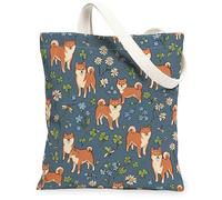 Shiba - Bolsa de lona para mujer, diseño de trébol de crisantemo, primavera, azul, lavable, reutilizable, ideas para compras, viajes, oficina, biblioteca, casual, 13 x 15 pulgadas