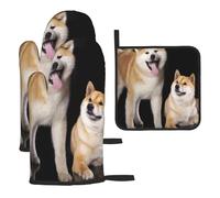Shiba Inu Akita Inu, Guantes de Cocina Resistentes al Calor, Manoplas y agarraderas (Juego de 3 Piezas)