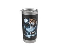 Shiba Inu Aullando a la Luna, perro retro de los 90 Vaso térmico de acero inoxidable de doble pared