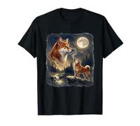 Shiba Inu Aullando a The Moon Vintage 90s Camiseta