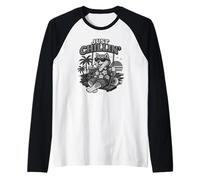 Shiba Inu Bebiendo café Helado en un Columpio b&w DIGOR Vintage Camiseta Manga Raglan