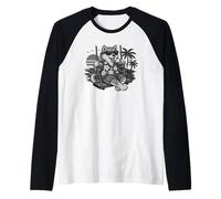 Shiba Inu Bebiendo café Helado en un Columpio Retro b&w DIGOR Camiseta Manga Raglan