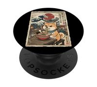 Shiba Inu Comiendo Fideos Ramen Ukiyo-e Gran Ola Arte PopSockets PopGrip Adhesivo