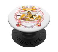 Shiba Inu Comiendo Ramen Fideos Japoneses Divertido Perro En Japón PopSockets PopGrip Adhesivo