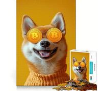 Shiba Inu con Gafas de Sol Bitcoin ﹨u Suéter Naranja Rompecabezas de 1000 Piezas para Adolescentes Juego Inteligente Tiempo de unión Imagen Ensamblaje Pieza de Bellas Artes 38x52cm