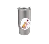 Shiba Inu con Luna Akita Flor de Cerezo Vaso térmico de acero inoxidable de doble pared