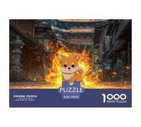 Shiba Inu de Dibujos Animados Puzzle de 1000 Piezas Papel para Adultos Escena Nocturna Ciudad Fuego Puzzle para Toda la Familia Relajante Hogar 70x50cm/1000pcs