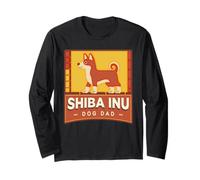 Shiba Inu Dog Dad Fun Colorido Retro Manga Larga