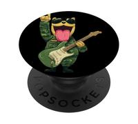 Shiba Inu Dog Guitarra Militar Rockstar Punk Metal Gráfico PopSockets PopGrip Adhesivo