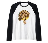 Shiba Inu Dog Palo de Escoba apilado de Bruja voladora Camiseta Manga Raglan