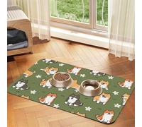 Shiba Inu Dog Pattern Flower Green Background,Waterproof Pet Feeding Mat,PU Leather Placemats for Cat Dog Water Bowl,Food Mats,40x60cm