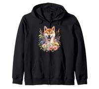 Shiba Inu Dog Summer Wildflowers Obra de arte Sudadera con Capucha