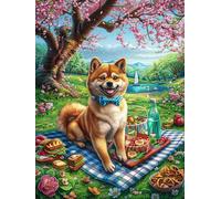 Shiba Inu en un picnic Puzzle 300 Piezas Cartón Grueso Para Adultos Cuentos de hadas de animales salvajes fantásticos Entretenimiento Casero Alivio Estrés Compatible Marco Estándar Regalo Original 300