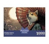Shiba Inu Estilo Japonés Puzzle de 1000 Piezas Papel para Adultos Ukiyoe Escena Nocturna Juego de Familia Decoración Hogar Regalo Relajante 38x26cm/1000pcs