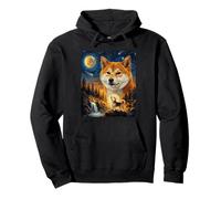 Shiba Inu Howling To The Moon - Aceite Vintage para Perros. Sudadera con Capucha