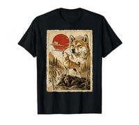 Shiba Inu Howling Vintage Ukiyo-e Arte japonés Camiseta