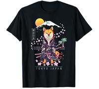 Shiba Inu Japanese Aesthetic Sakura Cherry Blossoms T-Shirt Men Black L