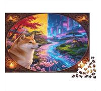 Shiba Inu Jardín Japonés Ciudad Moderna Puzzle de 1000 Piezas Papel Puzzle para Adultos Relajación Decoración Regalo Hogar 52x38cm/1000pcs