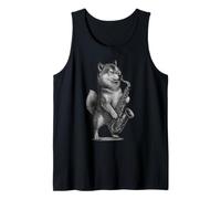 Shiba Inu Jugando Saxofón Jazz Música Amante de los Perros Camiseta sin Mangas
