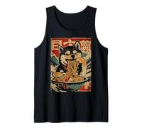Shiba Inu Perro Comiendo Fideos Ramen Estilo japonés Ukiyo-e Camiseta sin Mangas