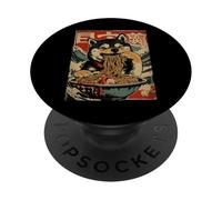Shiba Inu Perro Comiendo Fideos Ramen Estilo japonés Ukiyo-e PopSockets PopGrip Adhesivo