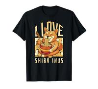 Shiba Inu Perro Comiendo Fideos Ramen Kawaii Lindo Divertido Camiseta