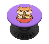 Shiba Inu Perro Comiendo Fideos Ramen Kawaii Lindo Divertido PopSockets PopGrip Adhesivo