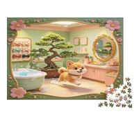 Shiba Inu Perro Puzzle de 1000 Piezas Papel para Adultos Baño Estilo Japonés Relajante Decoración Regalo Familiar 70x50cm/1000pcs