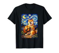 Shiba Inu Playing Guitar Whimsical Art Dog Music Camping Camiseta
