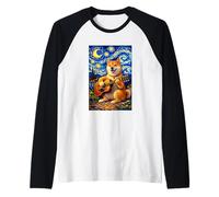Shiba Inu Playing Guitar Whimsical Art Dog Music Camping Camiseta Manga Raglan