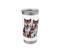 Shiba Inu Puppy Family Sketch Dibujo Arte. Vaso térmico de acero inoxidable de doble pared