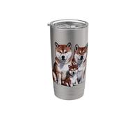 Shiba Inu Puppy Family Sketch Dibujo Arte. Vaso térmico de acero inoxidable de doble pared