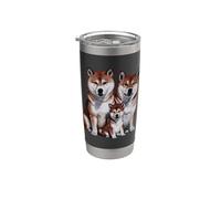Shiba Inu Puppy Family Sketch Dibujo Arte. Vaso térmico de acero inoxidable de doble pared