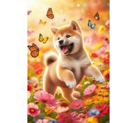 Shiba Inu Puppy in a field of colorful flowers Notebook - Large 6 x 9 inches - 127 Pages