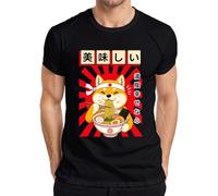Shiba Inu Ramen Japón Kawaii Anime Perro Camiseta Hombre, Negro , L