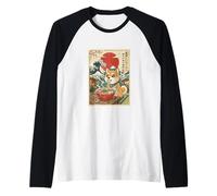 Shiba Inu Ramen Ukiyo-e Art - Perro japonés Comiendo Fideos Camiseta Manga Raglan