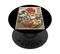 Shiba Inu Ramen Ukiyo-e Art - Perro japonés Comiendo Fideos PopSockets PopGrip Adhesivo