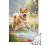 Shiba Inu Salpicadura de Flores Puzzle 1000 Piezas Impresión De Alta Definición, Puzzle De Madera, para Adultos Y Niños, Rompecabezas Juego Desafiante, Regalo 1000pcs (75x50cm)