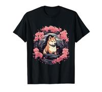 Shiba Inu Sentado Bajo El Árbol Japonés Sakura Camiseta gráfica económica