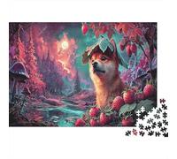 Shiba Inu with Leaf Hat in Strawberry Forest at Moonlit Castle Pet Puzzle 1000 Pezzi Giochi - Adulti per, Rilassamento per Ottimo E Tempo Familiare, Parete Da Decorazione E Regalo 52x38cm/1000pcs