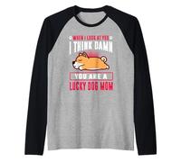 Shiba Inu You Are A Lucky Dog Mom Funny Puppy Dogs Lovers Camiseta Manga Raglan