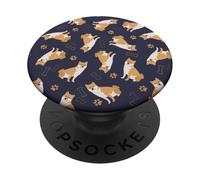 Shiba Things - Un patrón lleno de vibraciones pawsitivas en azul marino PopSockets PopGrip Adhesivo