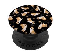 Shiba Things - Un patrón lleno de vibraciones pawsitivas II en negro PopSockets PopGrip Adhesivo
