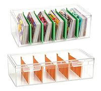 Shibida 2PCS Organizador de Tarjetas de Madera con 5 Compartimentos y Tapa Transparente Caja de Vocabulario para Coleccionar Tarjetas,Tarjetas de Visita,Tarjeta de Juego