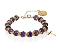 SHIEAGLELD Pulsera Amatista para Mujer, Pulseras Ajustables de Piedras Curativas Naturales, Pulsera de Doncella Engastada con Cruz, Pulseras católica para Primera Comunión, Bautismo