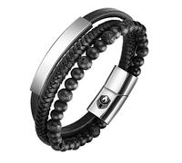 SHIEAGLELD Pulsera Cuero Hombre Pulseras de Cuero Hombre Con Hebilla Magnética de Acero Inoxidable y Joyero de Pulsera Exclusivo para la Idea de Regalos para Hombres (negro, 18.5)