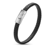 SHIEAGLELD Pulsera de cuero para hombre con iniciales de la A a la Z, pulsera de cuero trenzado con cierre magnético de acero inoxidable grabado, Joyero Exclusivo, la Idea de Regalos para Hombres