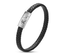 SHIEAGLELD Pulsera de cuero para hombre con iniciales de la A a la Z, pulsera de cuero trenzado con cierre magnético de acero inoxidable grabado, Joyero Exclusivo, la Idea de Regalos para Hombres