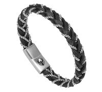 SHIEAGLELD Pulsera de Cuero para Hombre, Pulsera de Acero Inoxidable para Hombre con Elegante Caja de Regalo para Padres, Parejas O Como Regalo Para Chicos, Plata 19CM