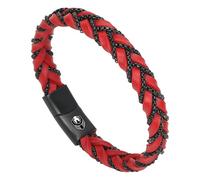 SHIEAGLELD Pulsera de Cuero para Hombre, Pulsera de Acero Inoxidable para Hombre con Elegante Caja de Regalo para Padres, Parejas O Como Regalo Para Chicos, Rojo 19CM